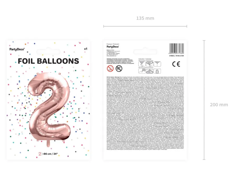 Balon CYFRA 2 różowe złoto 86 cm