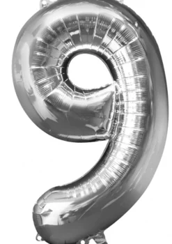 Balon CYFRA 9 srebrny 85cm