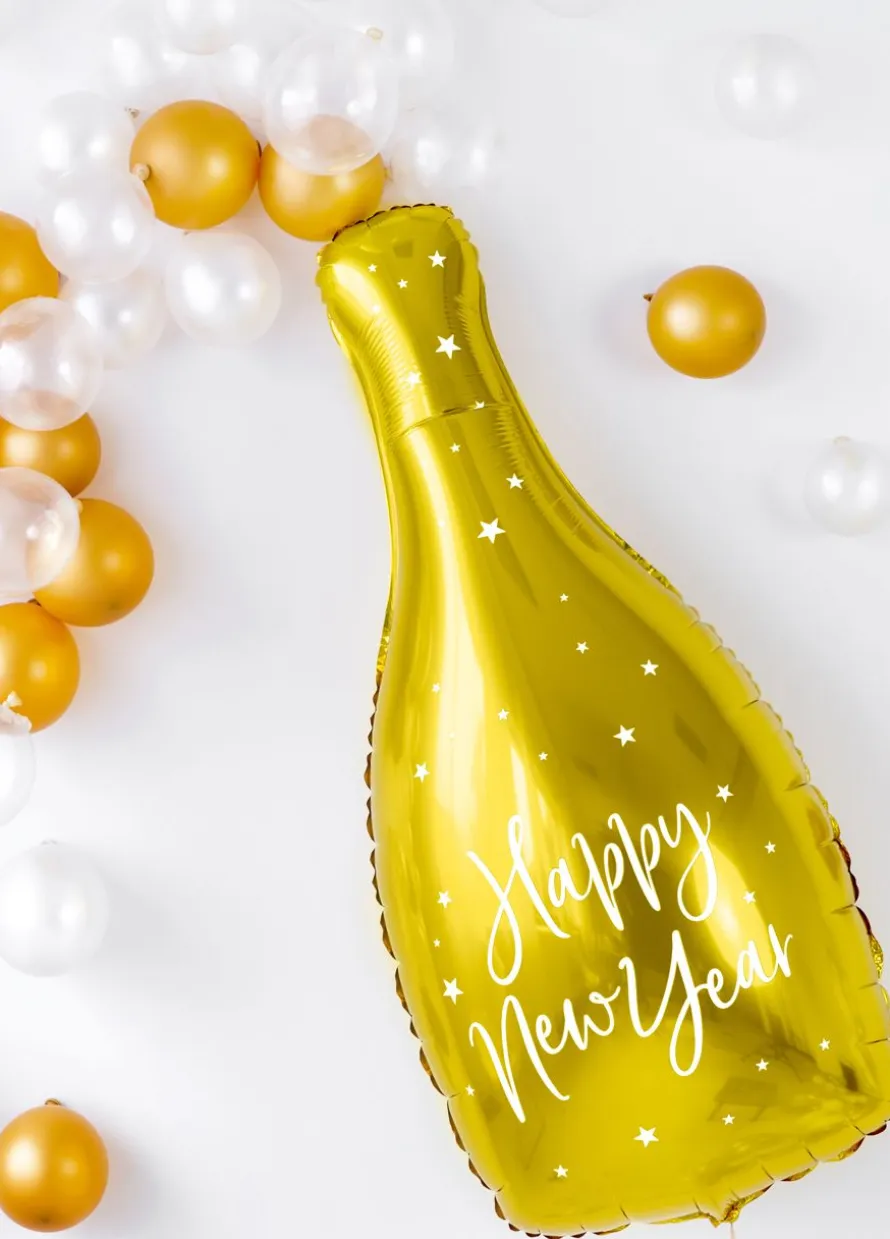 Balon foliowy butelka HAPPY NEW YEAR balon na sylwestra złoty