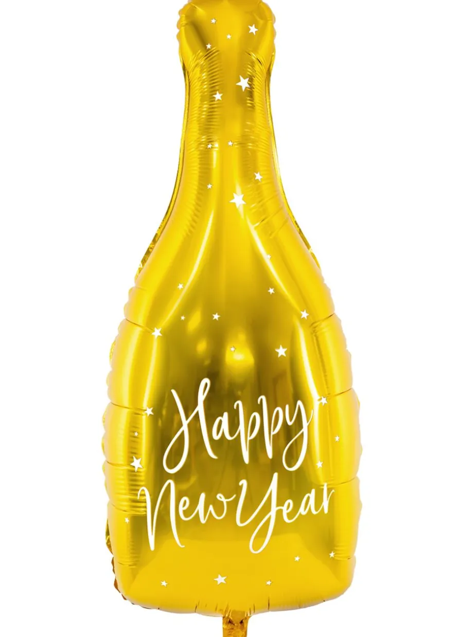 Balon foliowy butelka HAPPY NEW YEAR balon na sylwestra złoty