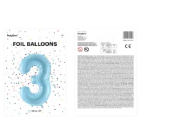 Balon foliowy CYFRA 3 niebieski 86cm