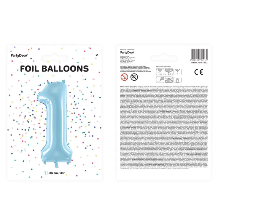 Balon foliowy CYFRA 1 niebieski 86cm