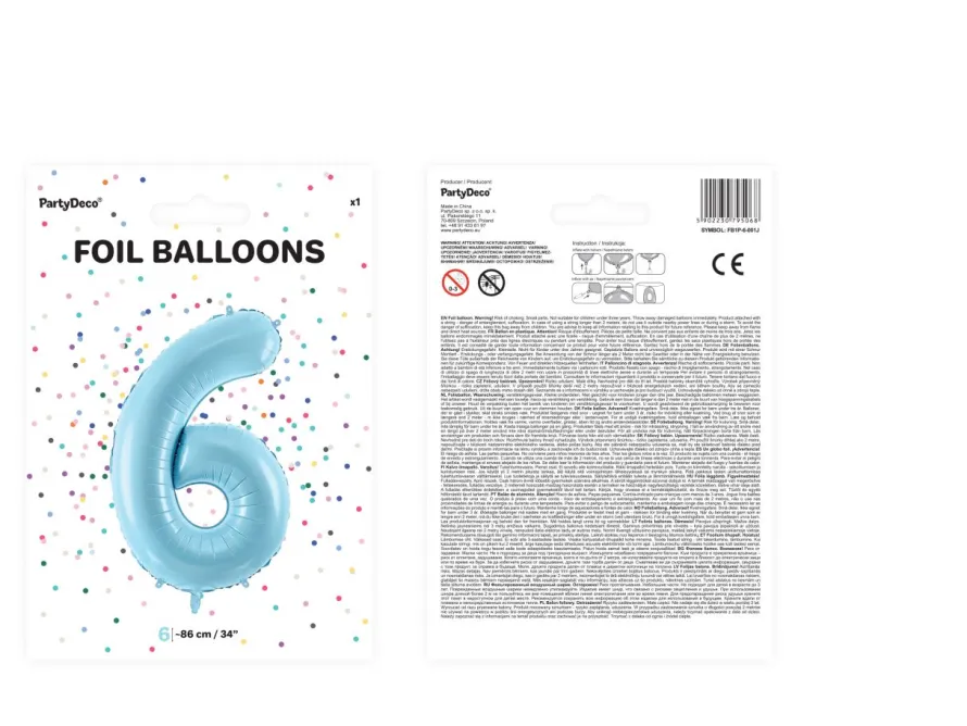 Balon foliowy CYFRA 6 niebieski 86cm