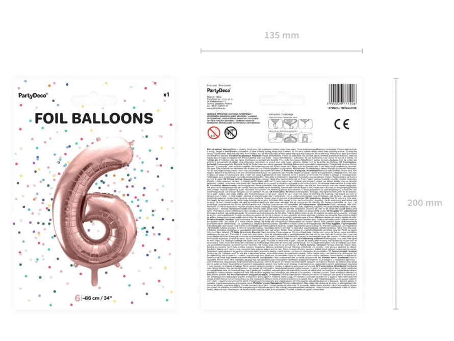 Balon foliowy CYFRA 6 różowe złoto 86 cm