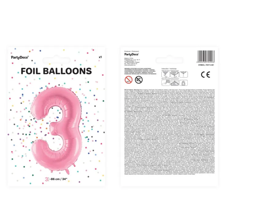 Balon foliowy CYFRA 3 różowy 86cm