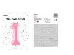 Balon foliowy CYFRA 1 różowy 86cm