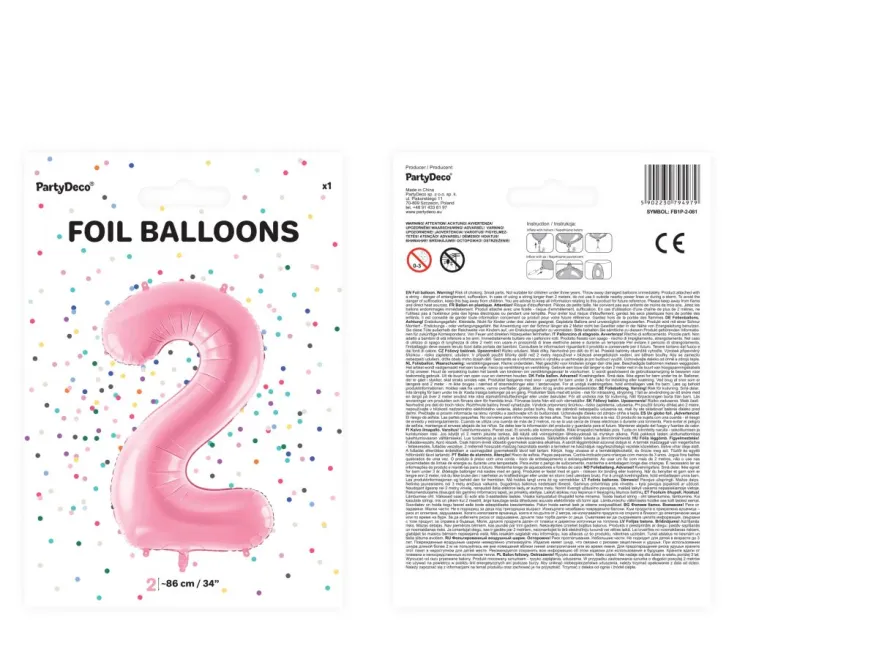 Balon foliowy CYFRA 2 różowy 86cm