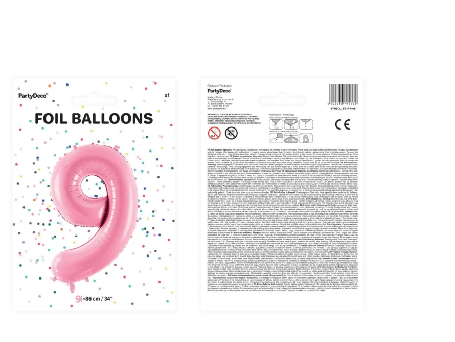 Balon foliowy CYFRA 9 różowy 86cm