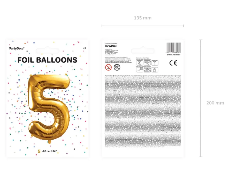 Balon foliowy CYFRA 5 złoty 86cm