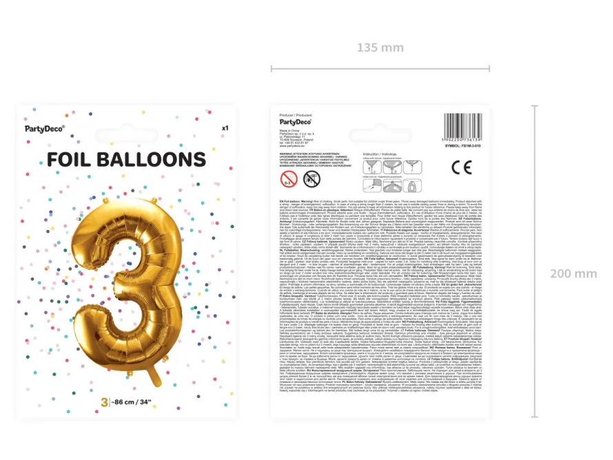Balon foliowy CYFRA 3 złoty 86cm