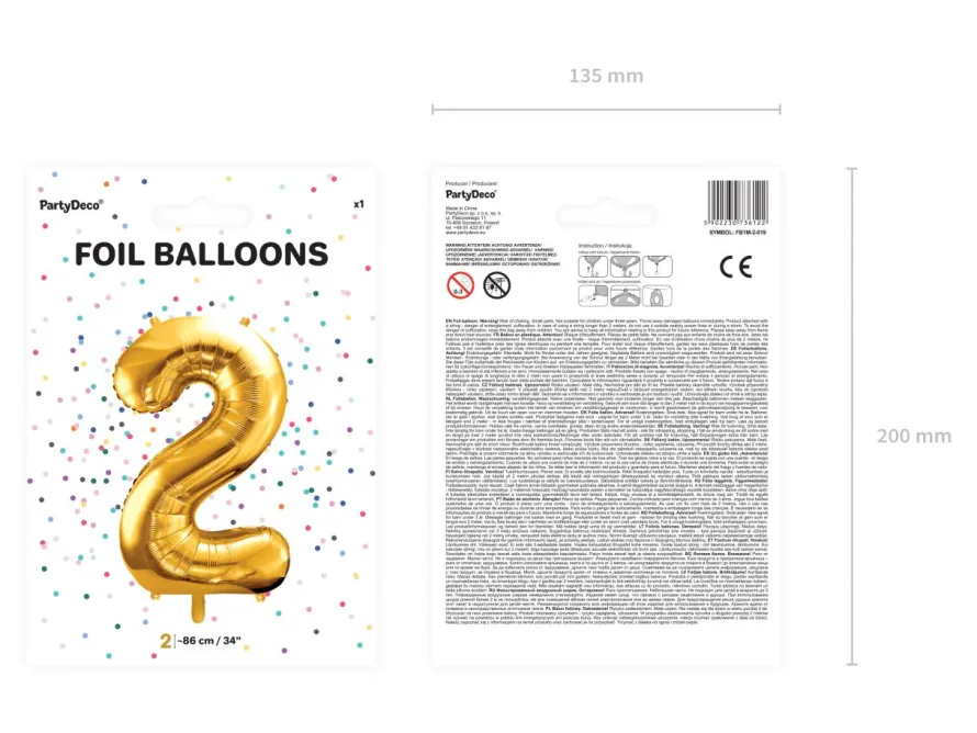 Balon foliowy CYFRA 2 złoty 86cm