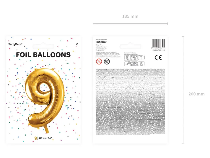 Balon foliowy CYFRA 9 złoty 86cm