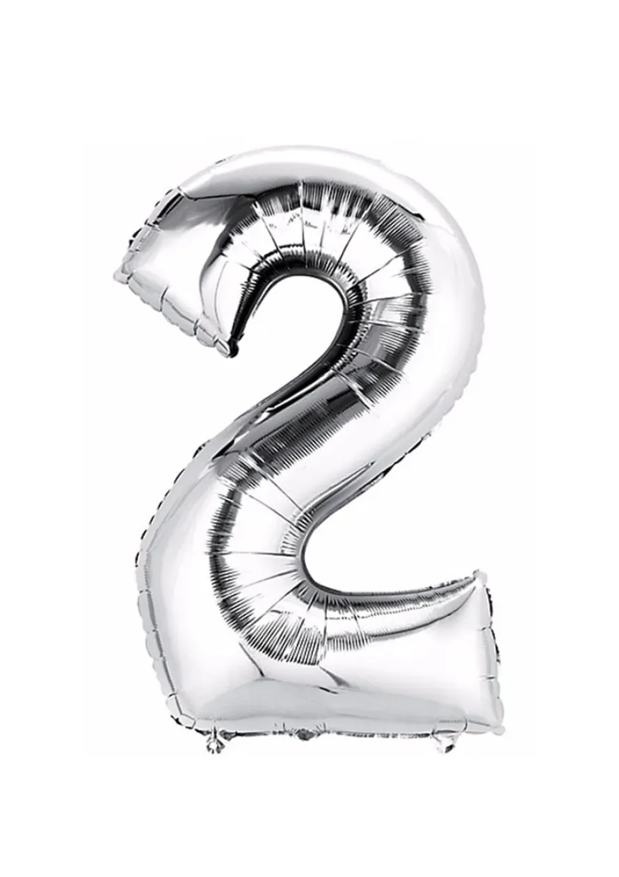 Balon foliowy na powietrze CYFRA 2 srebrny 40cm