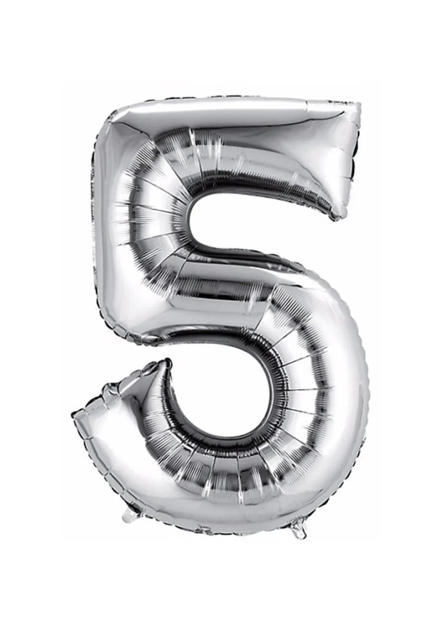 Balon foliowy na powietrze CYFRA 5 srebrny 40cm