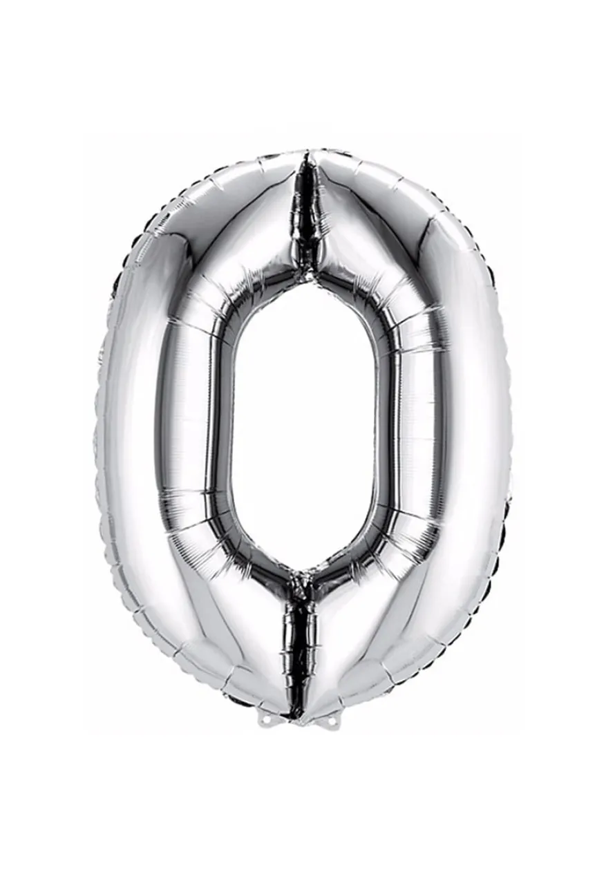 Balon foliowy na powietrze CYFRA 0 srebrny 40cm