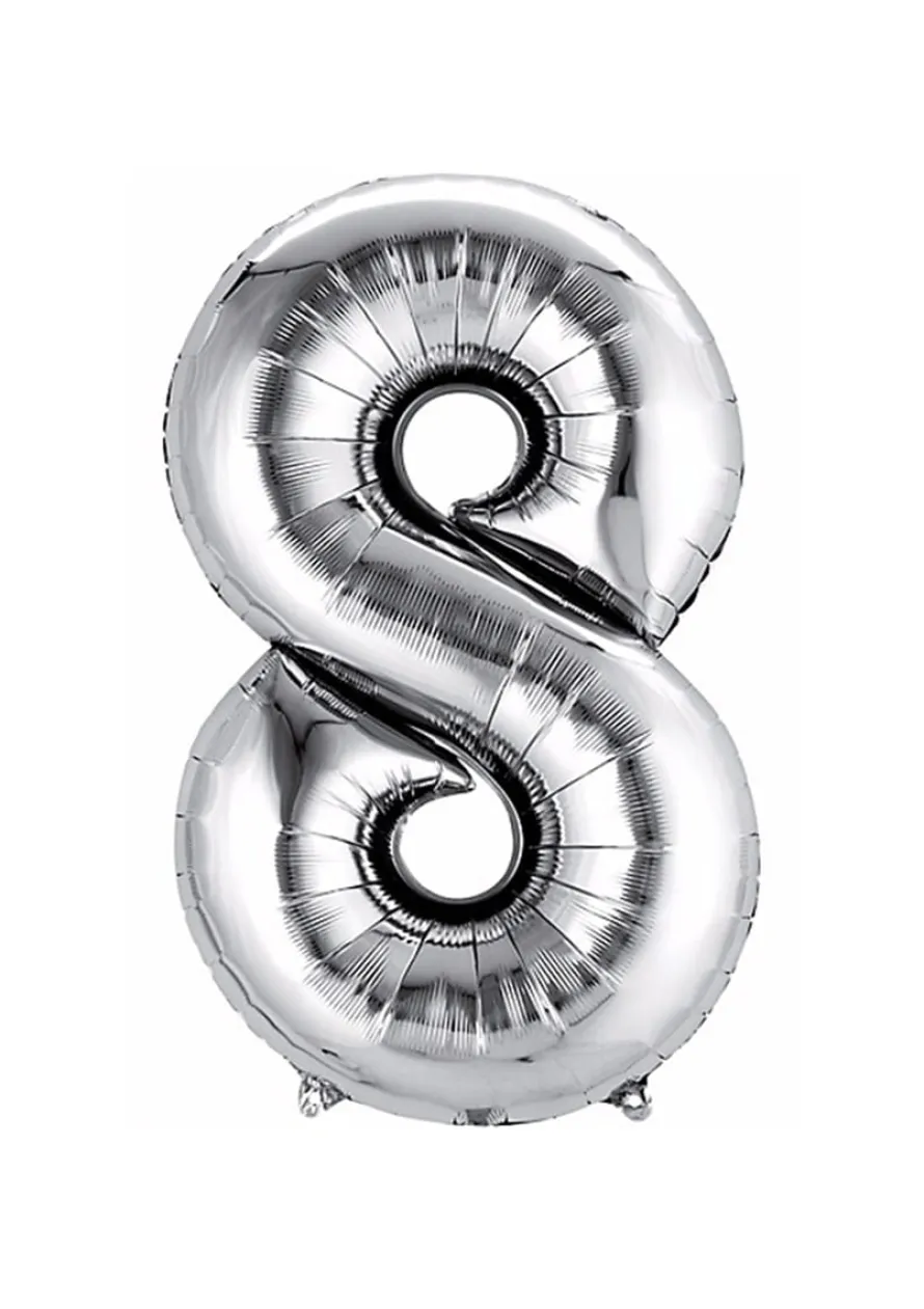 Balon foliowy na powietrze CYFRA 8 srebrny 40cm