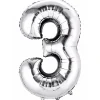 Balon foliowy na powietrze CYFRA 3 srebrny 40cm