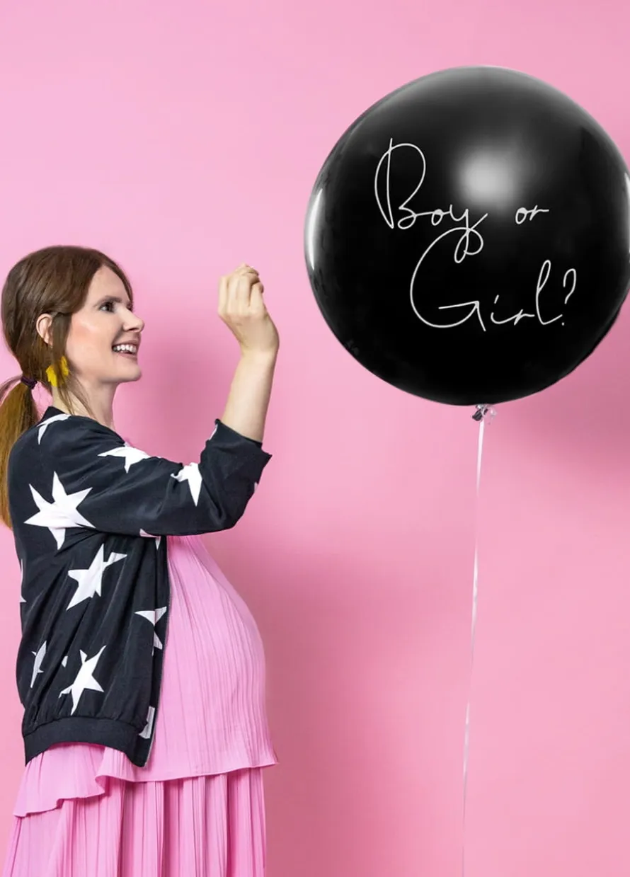 Balon gender reveal BOY OR GIRL z niebieskim konfetti 1m