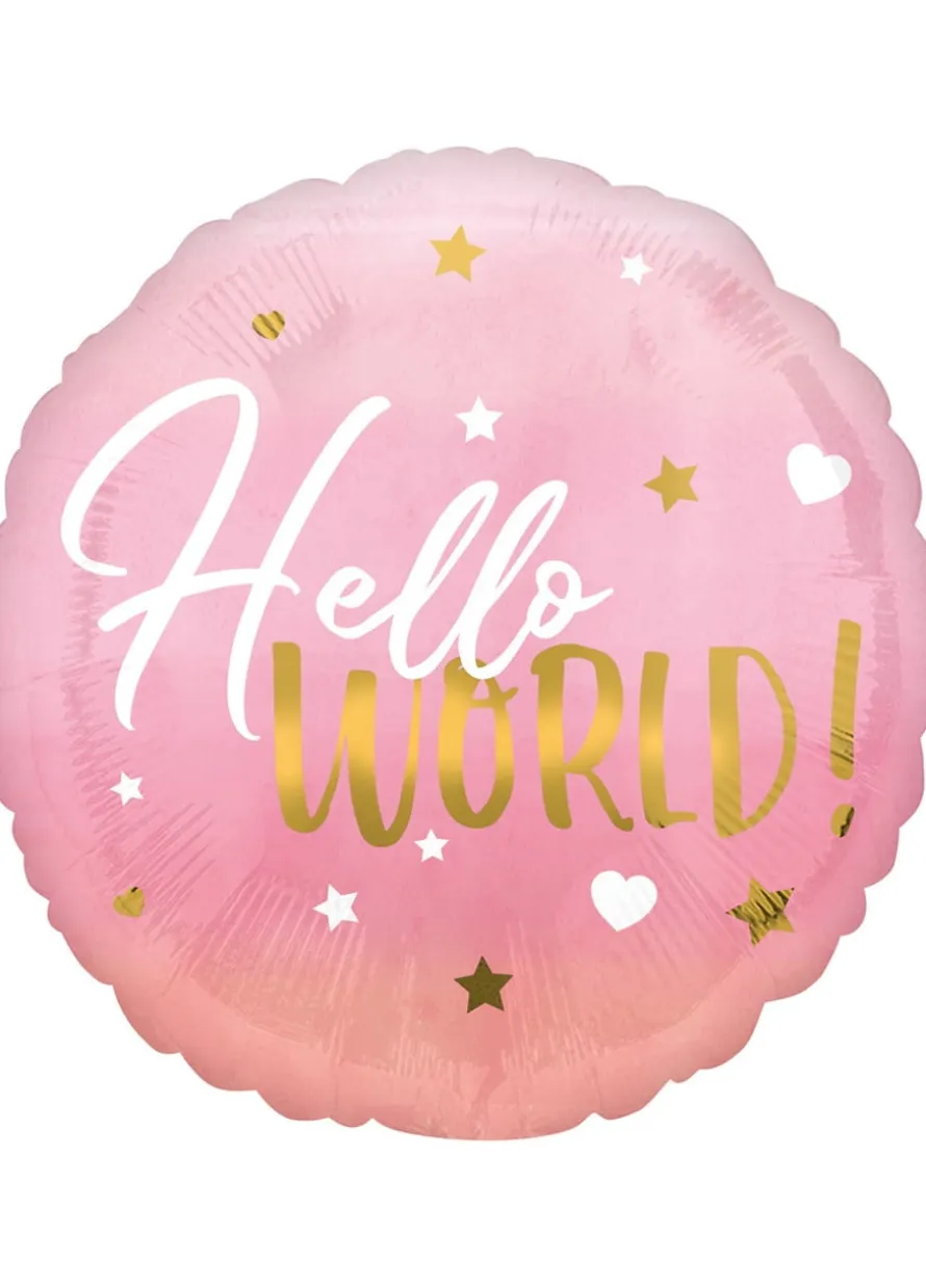 Balon na baby shower HELLO WORLD różowy