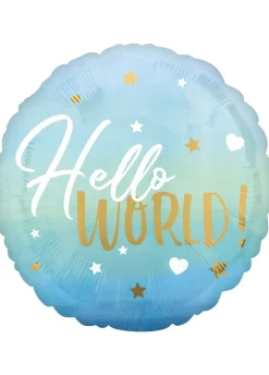 Balon na baby shower HELLO WORLD niebieski