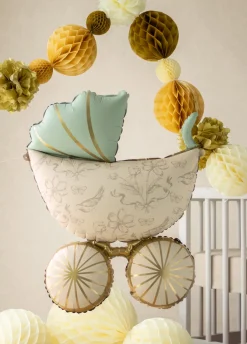 Balon na baby shower WÓZEK w kwiaty