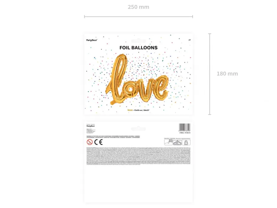 Balon na powietrze napis LOVE złoto