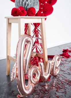 Balon na powietrze napis LOVE różowe złoto