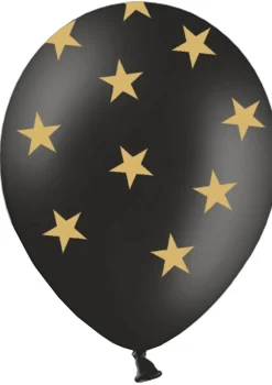 Balony czarne w złote gwiazdki 30cm (6szt.)
