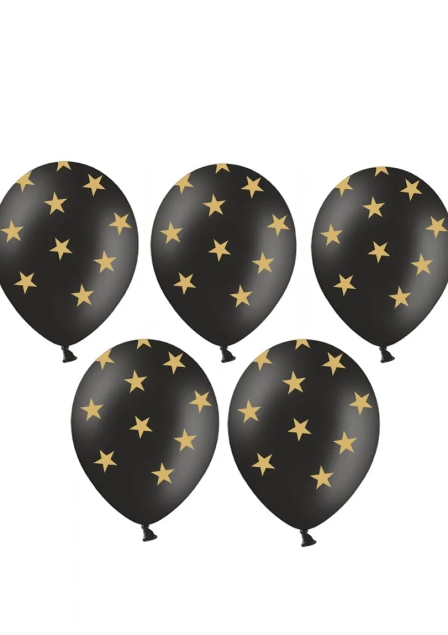 Balony czarne w złote gwiazdki 30cm (6szt.)