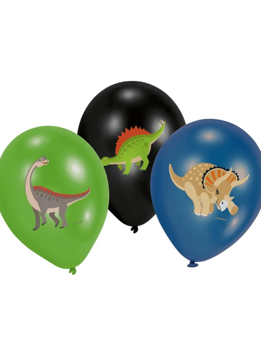 Balony gumowe urodzinowe SZCZĘŚLIWY DINOZAUR (6szt.)