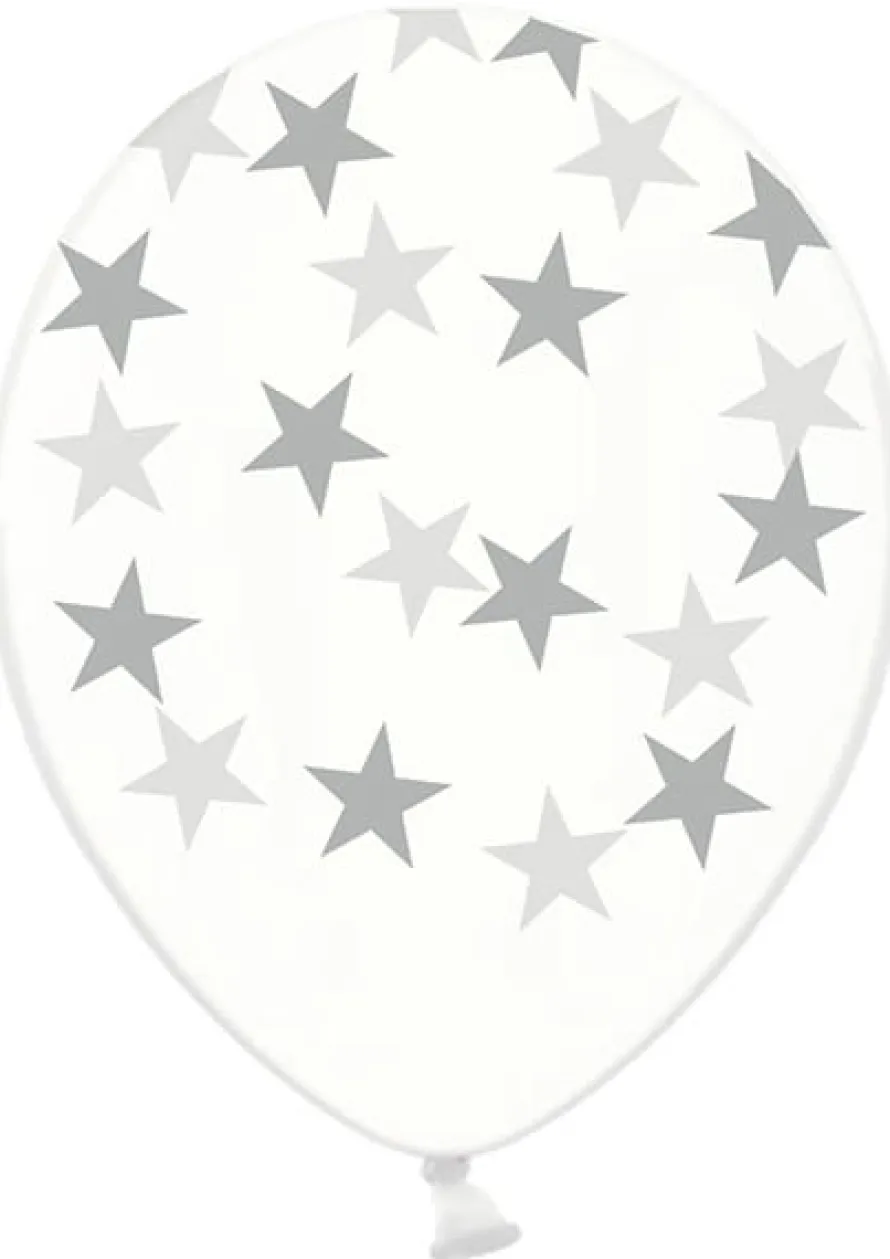 Balony GWIAZDKI srebrne 30cm (6szt.)