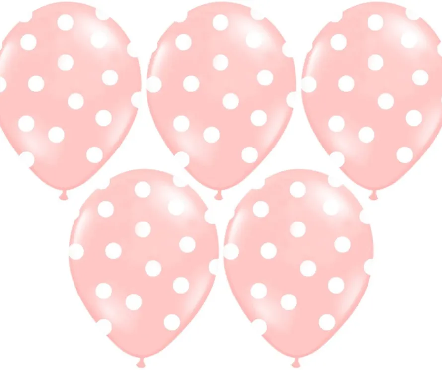 Balony jasnoróżowe w białe kropki (6szt.)