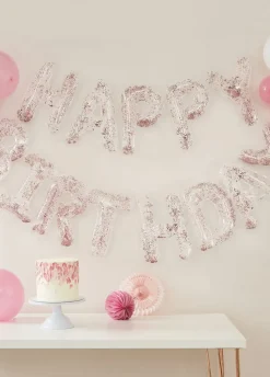 Balony litery napis HAPPY BIRTHDAY z konfetti