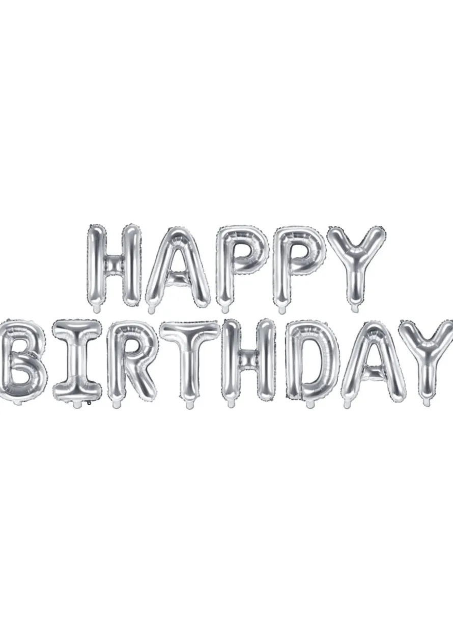 Balony litery napis HAPPY BIRTHDAY srebrny
