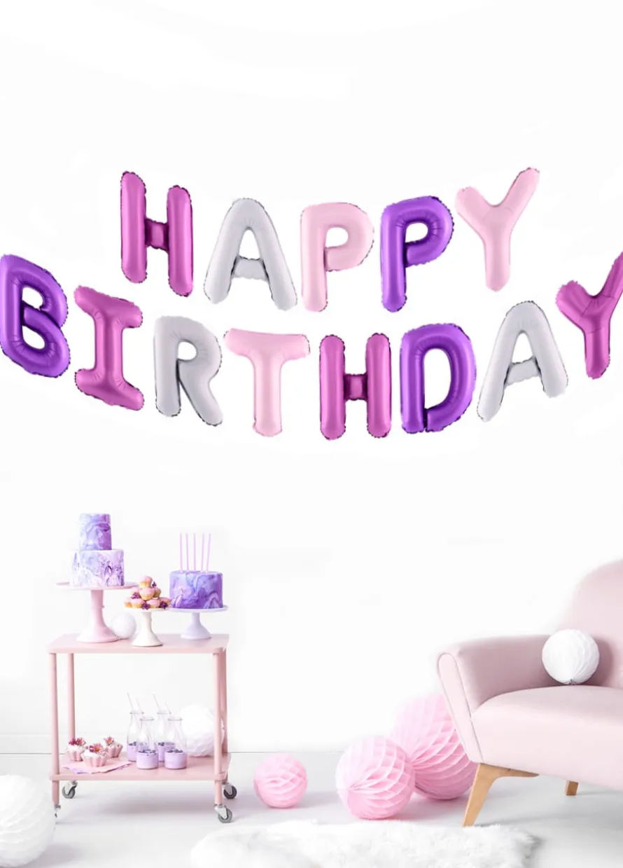 Balony litery napis HAPPY BIRTHDAY różowy