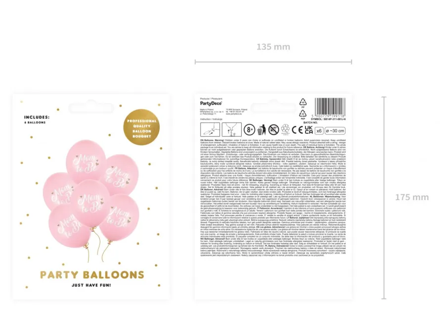 Balony na baby shower MOM TO BE różowe (6szt.)