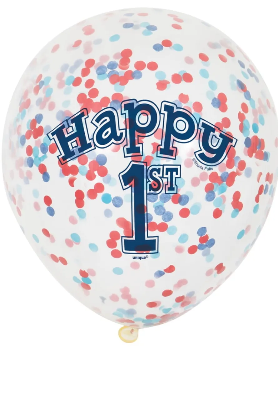 Balony na roczek 1 URODZINY z konfetti (6szt.)
