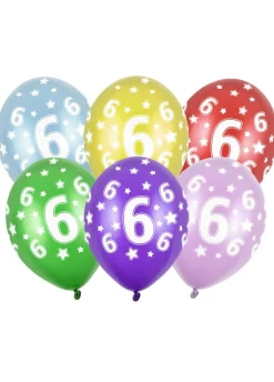 Balony na 6 URODZINY metaliczne 30cm (6szt.)