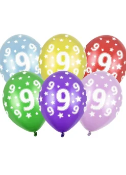 Balony na 9 URODZINY metaliczne 30cm (6szt.)