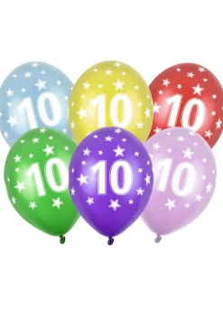 Balony na 10 URODZINY metaliczne 36cm (6szt.)