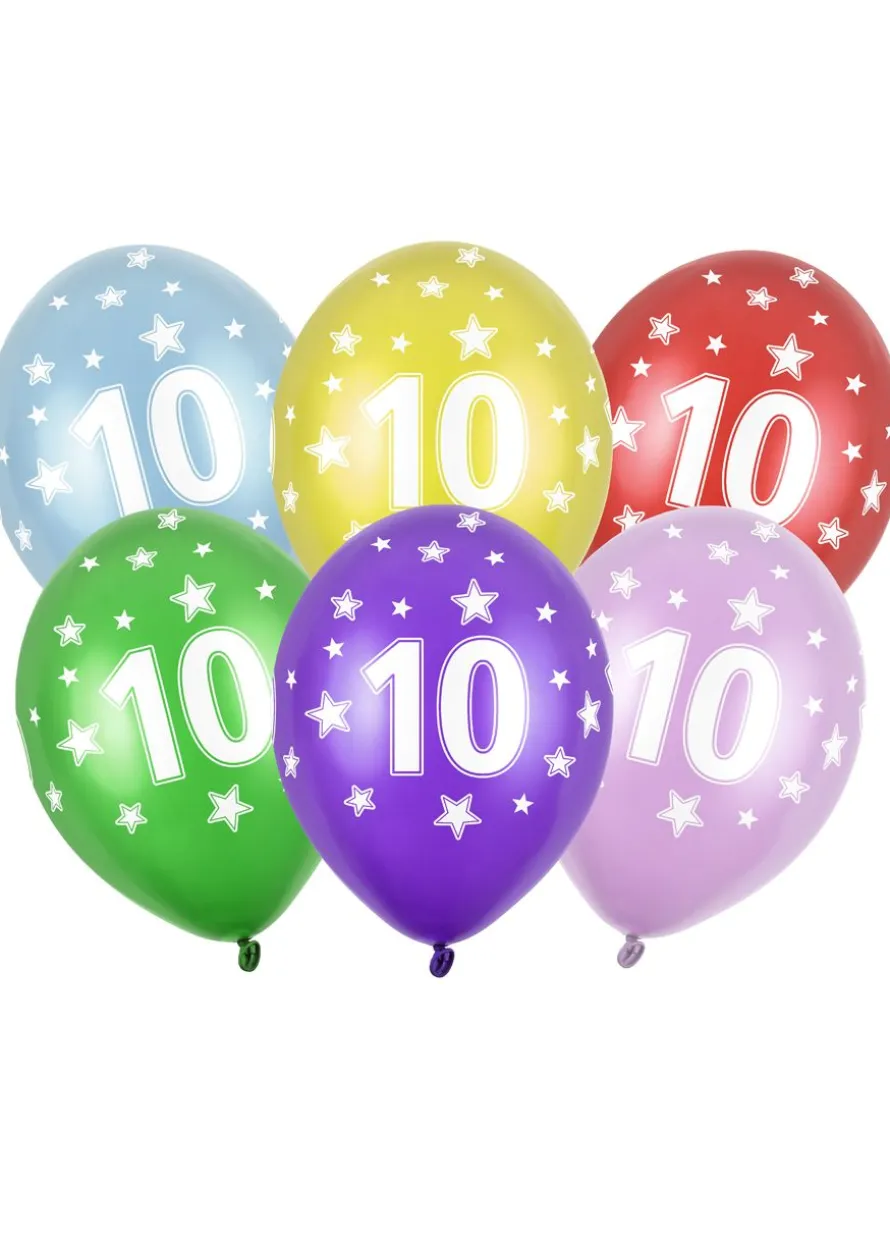 Balony na 10 URODZINY metaliczne 36cm (6szt.)