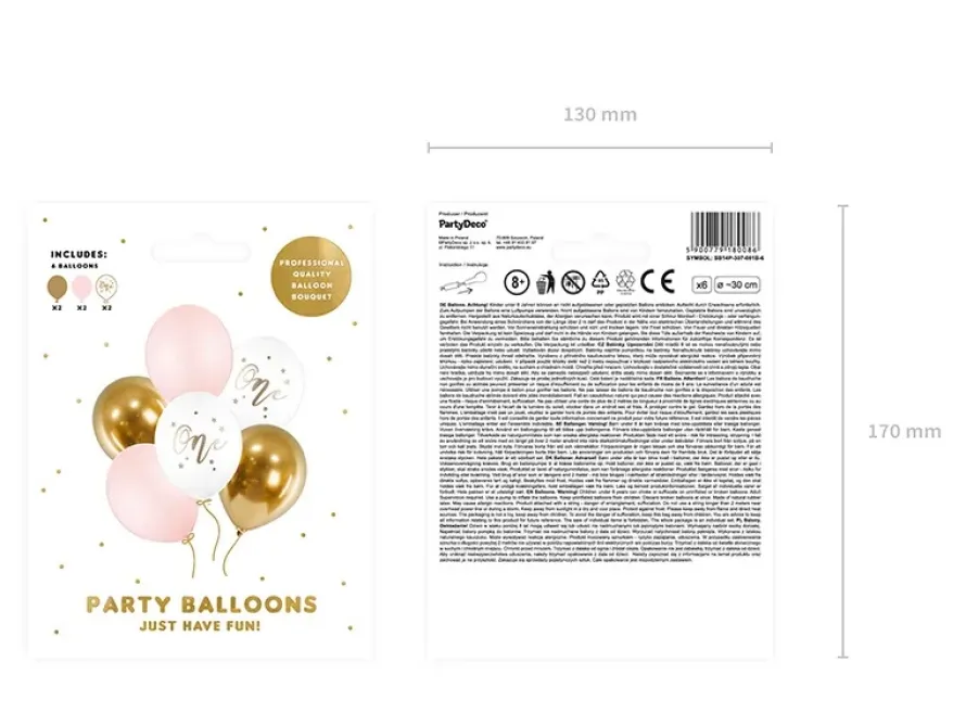 Balony urodzinowe ONE balony na roczek różowe (6szt.)