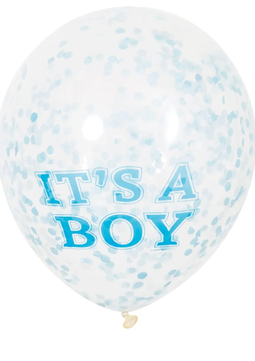 Balony z konfetti na baby shower IT'S A BOY (6szt.)