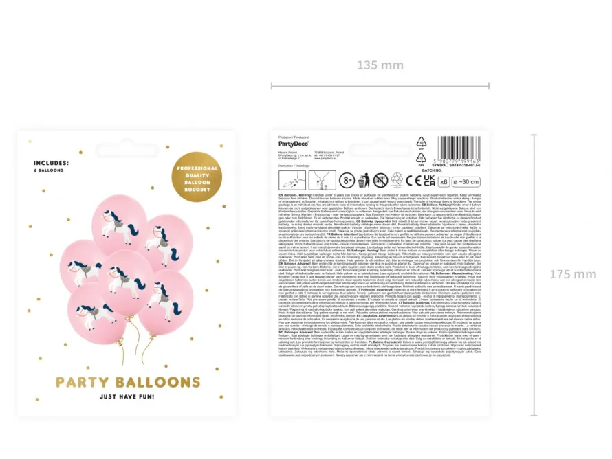 Balony z koniem różowe (6szt.)