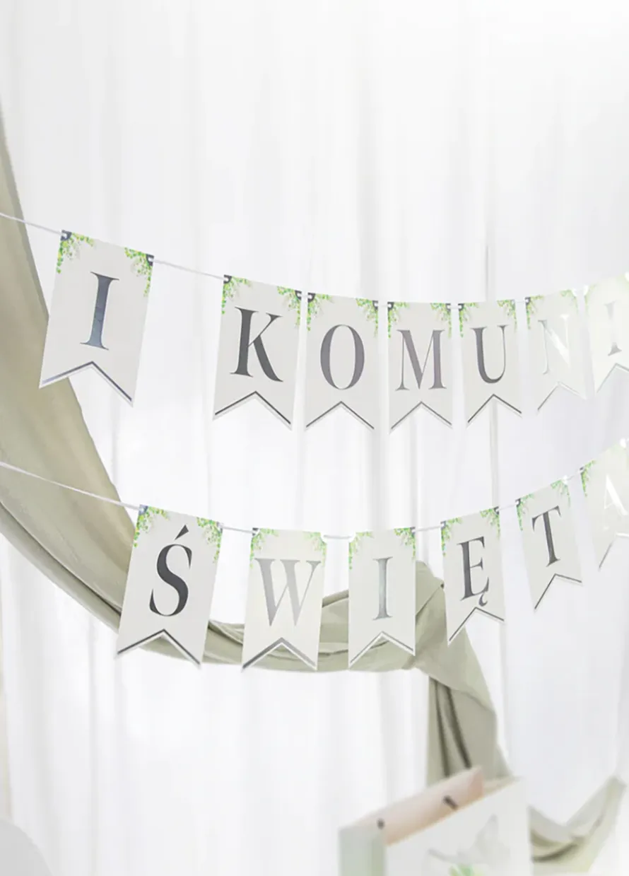 Baner komunijny KOMUNIA ŚWIĘTA srebrny 2.4m