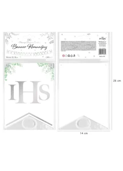 Baner komunijny KOMUNIA ŚWIĘTA srebrny 2.4m