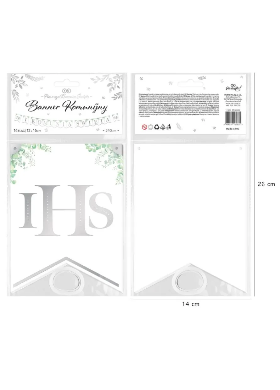 Baner komunijny KOMUNIA ŚWIĘTA srebrny 2.4m