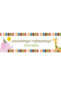 Baner na roczek personalizowany SŁOŃ - 125cm x 38cm