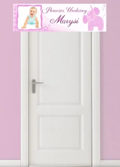 Baner personalizowany na URODZINY DZIEWCZYNKI dekoracja ze zdjęciem