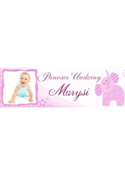 Baner personalizowany na URODZINY DZIEWCZYNKI dekoracja ze zdjęciem